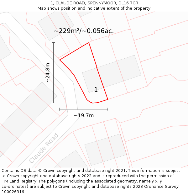 1, CLAUDE ROAD, SPENNYMOOR, DL16 7GR: Plot and title map