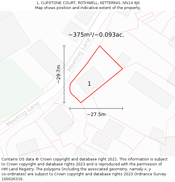 1, CLIPSTONE COURT, ROTHWELL, KETTERING, NN14 6JX: Plot and title map