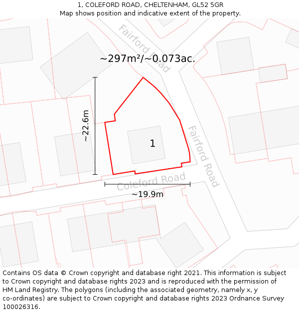 1, COLEFORD ROAD, CHELTENHAM, GL52 5GR: Plot and title map