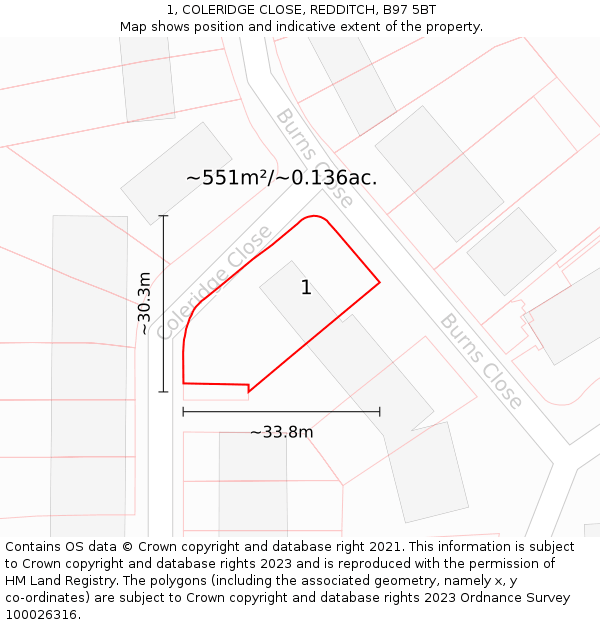 1, COLERIDGE CLOSE, REDDITCH, B97 5BT: Plot and title map