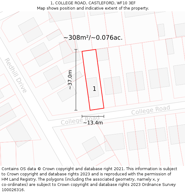 1, COLLEGE ROAD, CASTLEFORD, WF10 3EF: Plot and title map