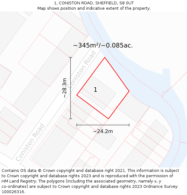 1, CONISTON ROAD, SHEFFIELD, S8 0UT: Plot and title map