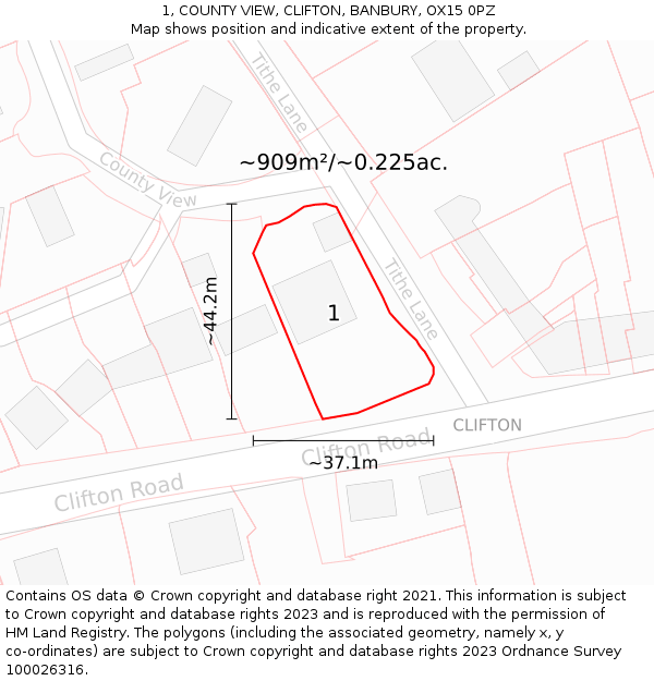 1, COUNTY VIEW, CLIFTON, BANBURY, OX15 0PZ: Plot and title map