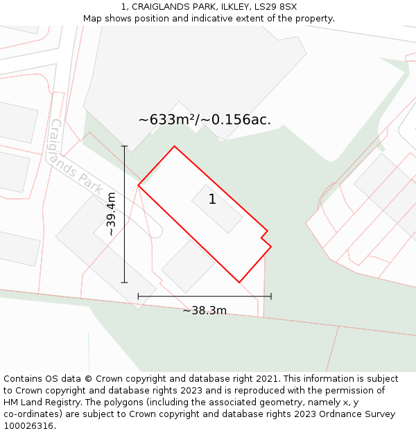 1, CRAIGLANDS PARK, ILKLEY, LS29 8SX: Plot and title map