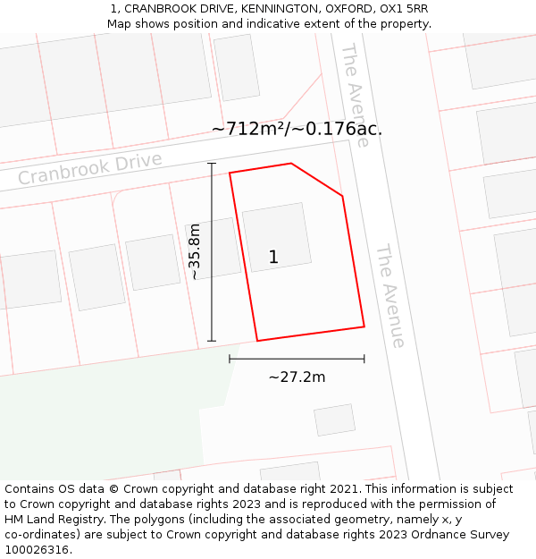 1, CRANBROOK DRIVE, KENNINGTON, OXFORD, OX1 5RR: Plot and title map