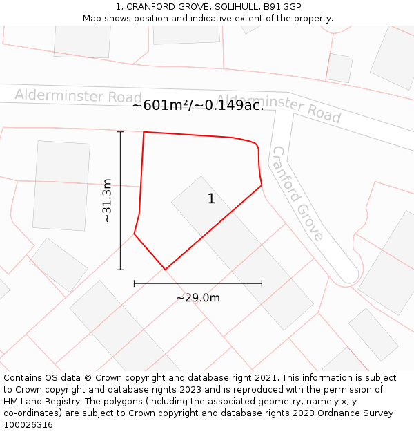 1, CRANFORD GROVE, SOLIHULL, B91 3GP: Plot and title map