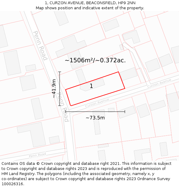 1, CURZON AVENUE, BEACONSFIELD, HP9 2NN: Plot and title map