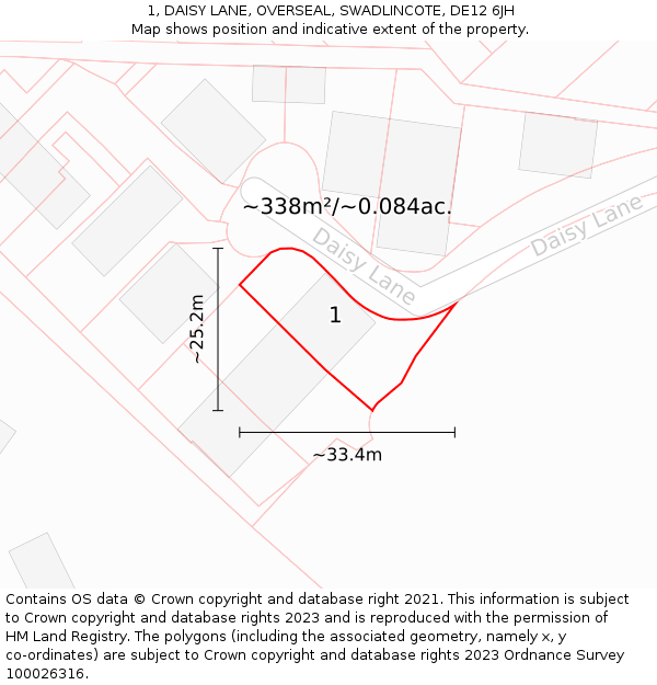 1, DAISY LANE, OVERSEAL, SWADLINCOTE, DE12 6JH: Plot and title map