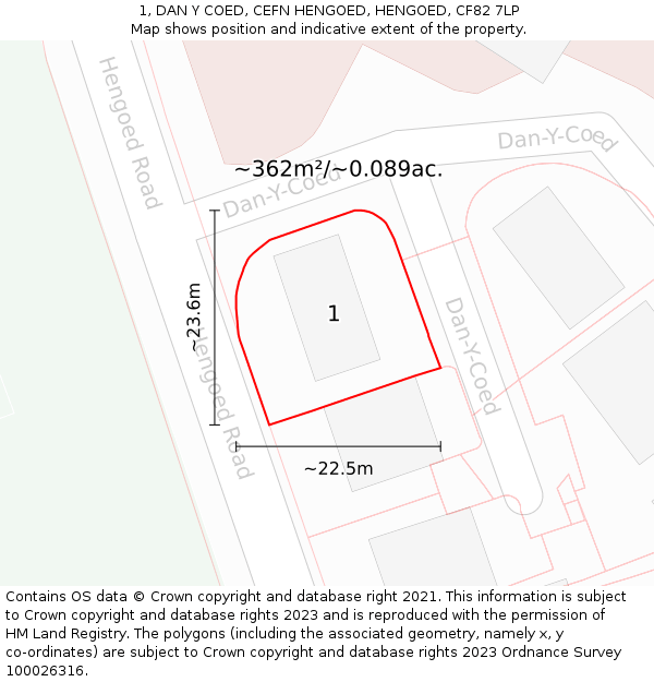 1, DAN Y COED, CEFN HENGOED, HENGOED, CF82 7LP: Plot and title map