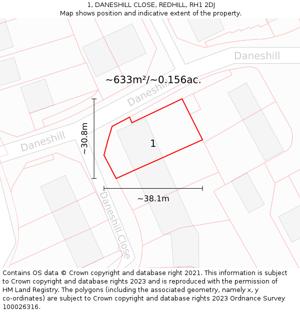 1, DANESHILL CLOSE, REDHILL, RH1 2DJ: Plot and title map