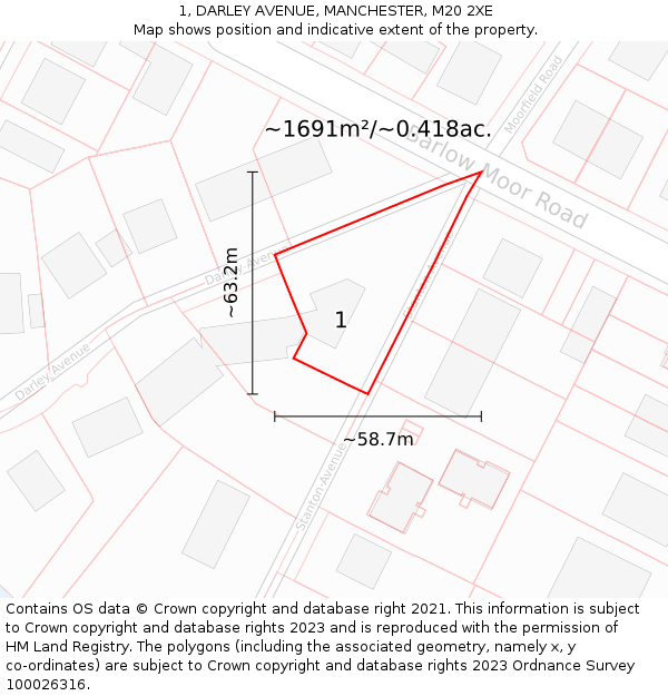 1, DARLEY AVENUE, MANCHESTER, M20 2XE: Plot and title map