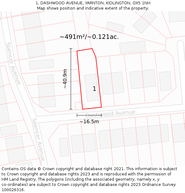 1, DASHWOOD AVENUE, YARNTON, KIDLINGTON, OX5 1NH: Plot and title map