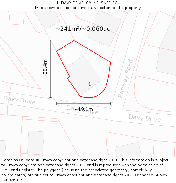 1, DAVY DRIVE, CALNE, SN11 8GU: Plot and title map