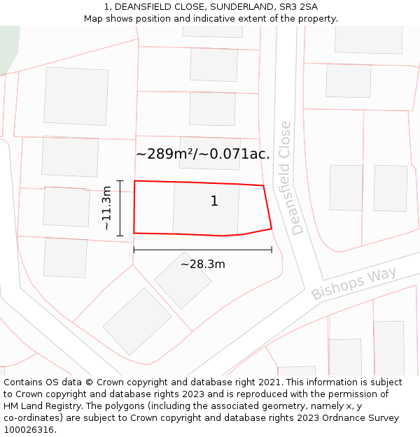 1, DEANSFIELD CLOSE, SUNDERLAND, SR3 2SA: Plot and title map