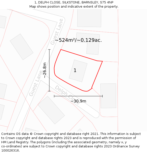 1, DELPH CLOSE, SILKSTONE, BARNSLEY, S75 4NP: Plot and title map