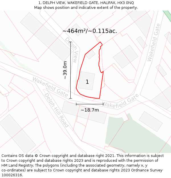 1, DELPH VIEW, WAKEFIELD GATE, HALIFAX, HX3 0NQ: Plot and title map