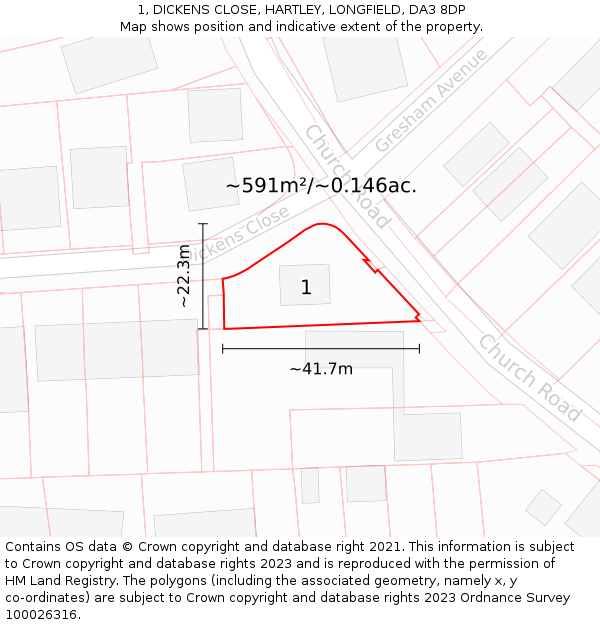 1, DICKENS CLOSE, HARTLEY, LONGFIELD, DA3 8DP: Plot and title map