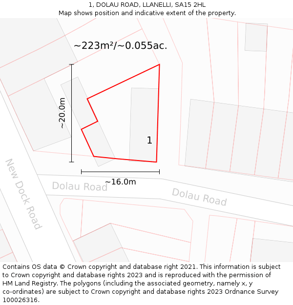 1, DOLAU ROAD, LLANELLI, SA15 2HL: Plot and title map