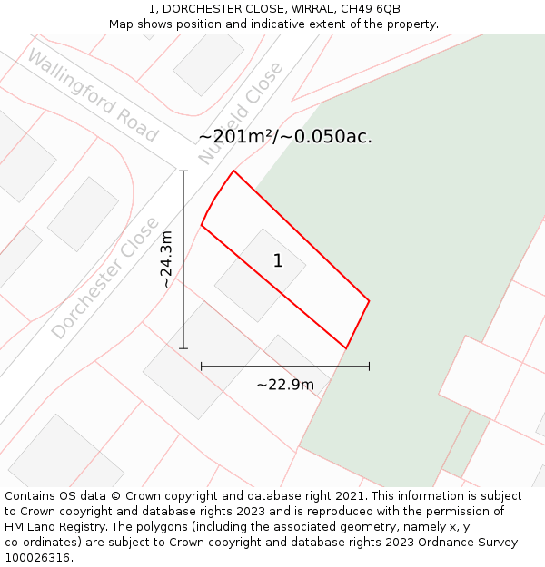 1, DORCHESTER CLOSE, WIRRAL, CH49 6QB: Plot and title map