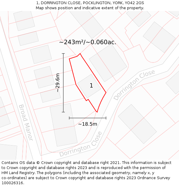 1, DORRINGTON CLOSE, POCKLINGTON, YORK, YO42 2GS: Plot and title map