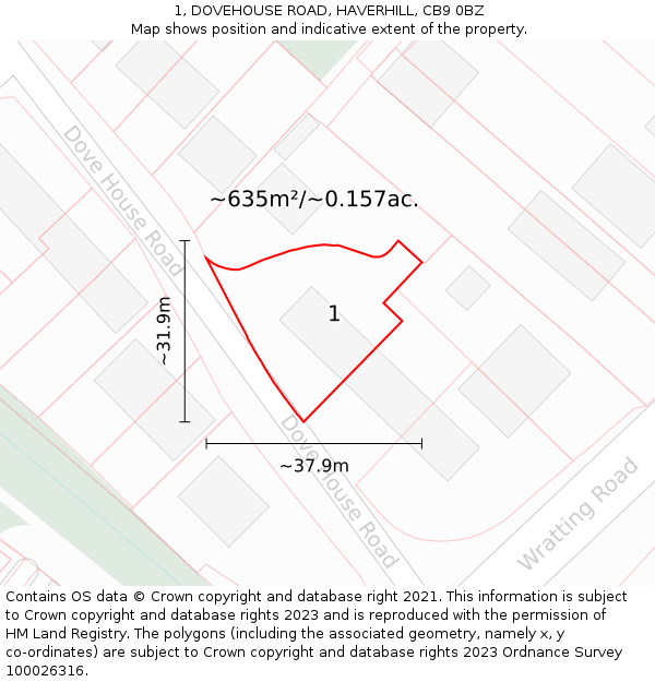 1, DOVEHOUSE ROAD, HAVERHILL, CB9 0BZ: Plot and title map