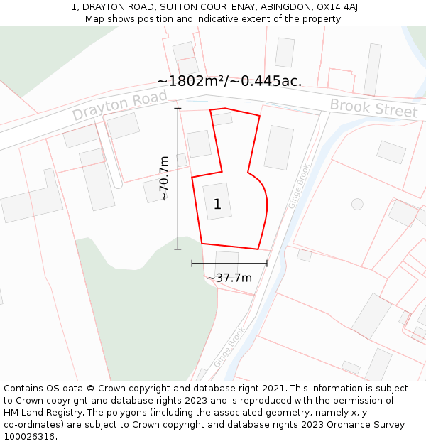 1, DRAYTON ROAD, SUTTON COURTENAY, ABINGDON, OX14 4AJ: Plot and title map