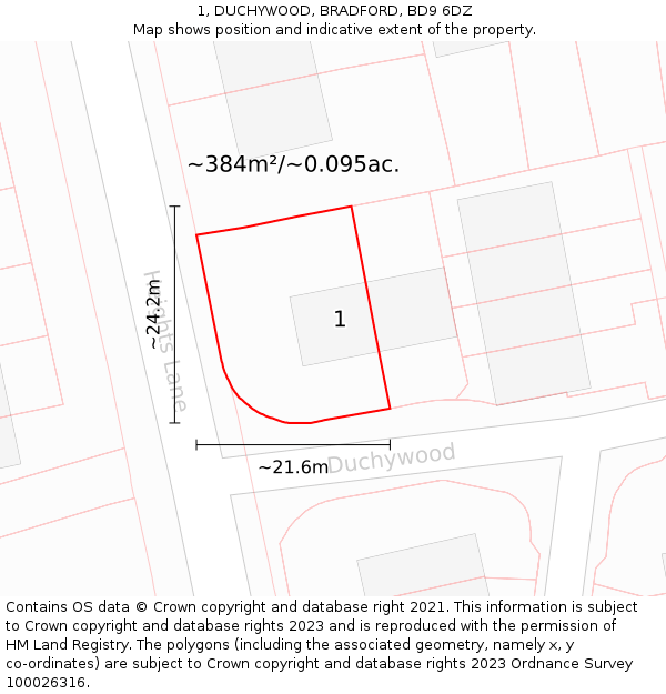 1, DUCHYWOOD, BRADFORD, BD9 6DZ: Plot and title map