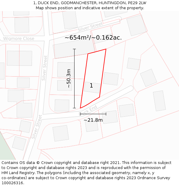 1, DUCK END, GODMANCHESTER, HUNTINGDON, PE29 2LW: Plot and title map