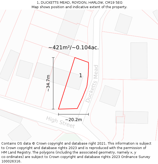 1, DUCKETTS MEAD, ROYDON, HARLOW, CM19 5EG: Plot and title map