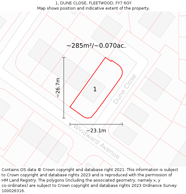 1, DUNE CLOSE, FLEETWOOD, FY7 6GY: Plot and title map