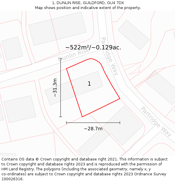 1, DUNLIN RISE, GUILDFORD, GU4 7DX: Plot and title map