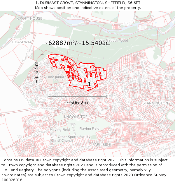 1, DURMAST GROVE, STANNINGTON, SHEFFIELD, S6 6ET: Plot and title map