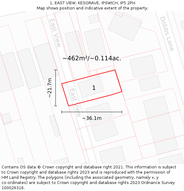 1, EAST VIEW, KESGRAVE, IPSWICH, IP5 2PH: Plot and title map