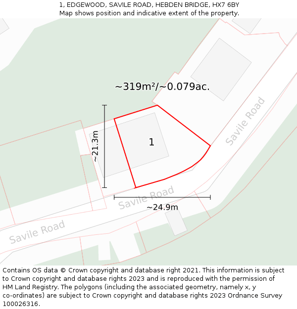 1, EDGEWOOD, SAVILE ROAD, HEBDEN BRIDGE, HX7 6BY: Plot and title map