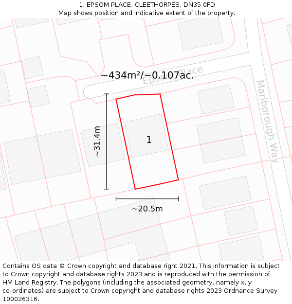 1, EPSOM PLACE, CLEETHORPES, DN35 0FD: Plot and title map