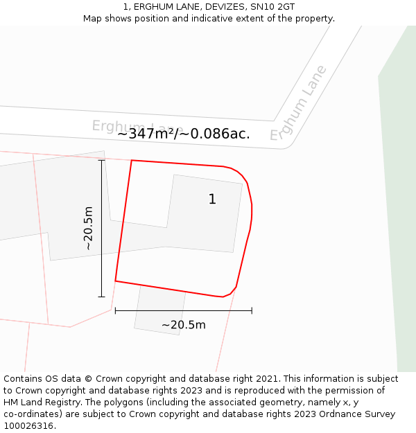 1, ERGHUM LANE, DEVIZES, SN10 2GT: Plot and title map