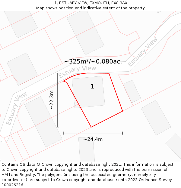 1, ESTUARY VIEW, EXMOUTH, EX8 3AX: Plot and title map