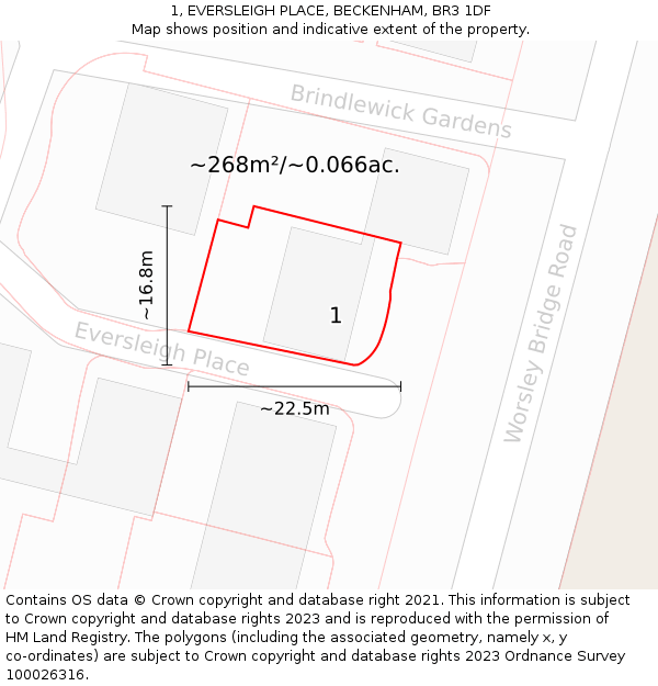 1, EVERSLEIGH PLACE, BECKENHAM, BR3 1DF: Plot and title map