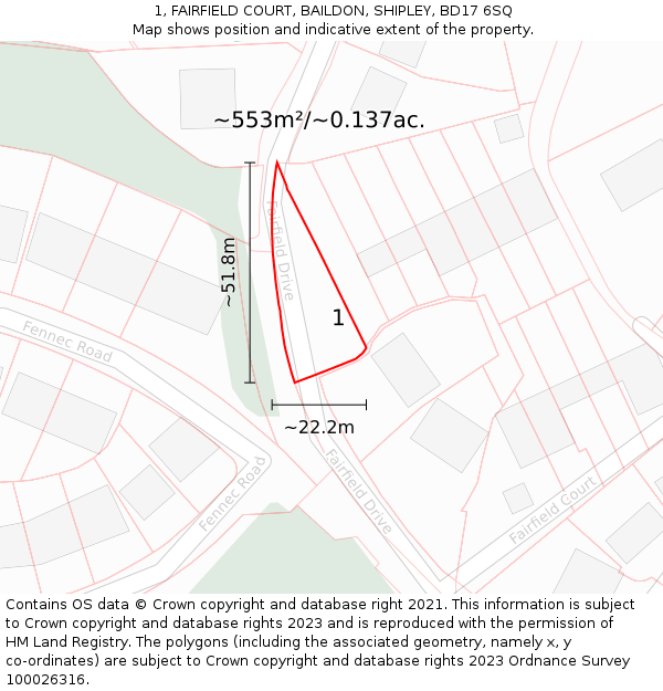 1, FAIRFIELD COURT, BAILDON, SHIPLEY, BD17 6SQ: Plot and title map