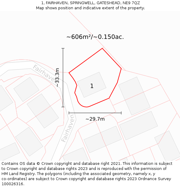 1, FAIRHAVEN, SPRINGWELL, GATESHEAD, NE9 7QZ: Plot and title map