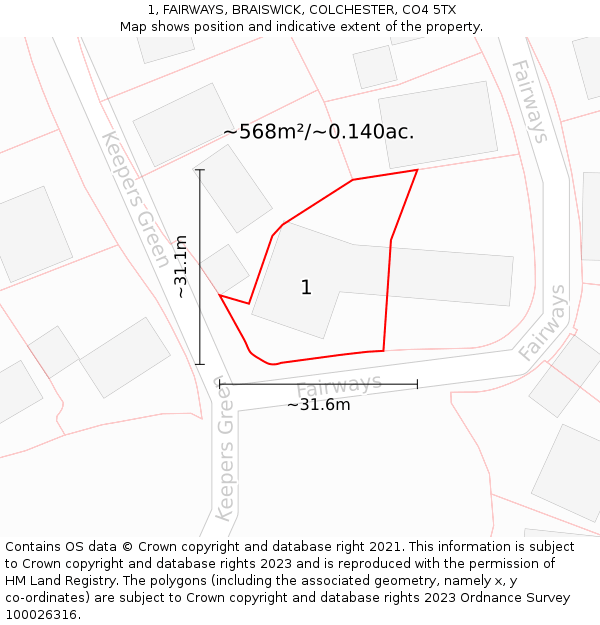 1, FAIRWAYS, BRAISWICK, COLCHESTER, CO4 5TX: Plot and title map