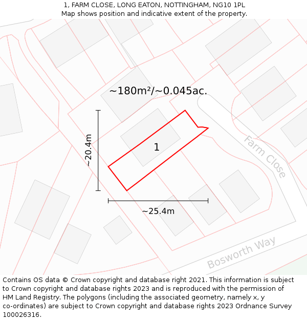 1, FARM CLOSE, LONG EATON, NOTTINGHAM, NG10 1PL: Plot and title map