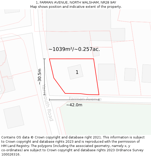 1, FARMAN AVENUE, NORTH WALSHAM, NR28 9AY: Plot and title map