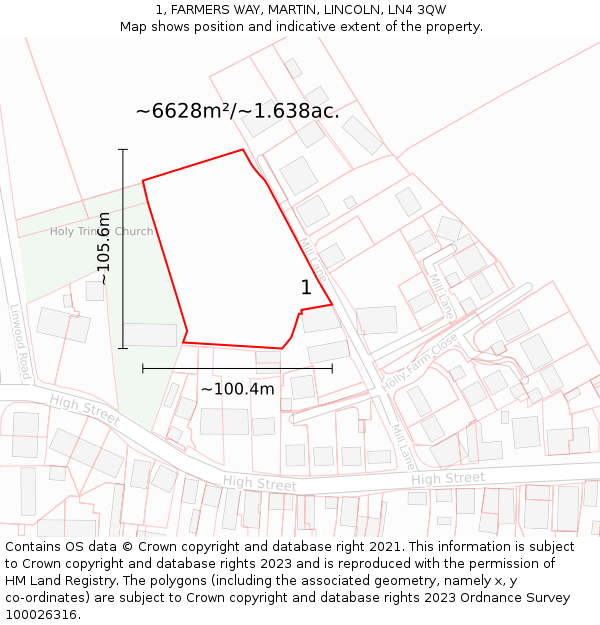 1, FARMERS WAY, MARTIN, LINCOLN, LN4 3QW: Plot and title map