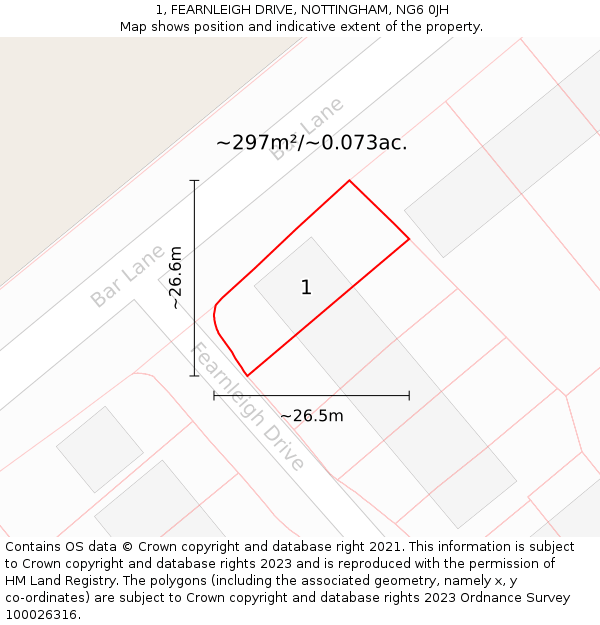 1, FEARNLEIGH DRIVE, NOTTINGHAM, NG6 0JH: Plot and title map