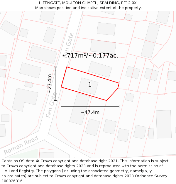 1, FENGATE, MOULTON CHAPEL, SPALDING, PE12 0XL: Plot and title map