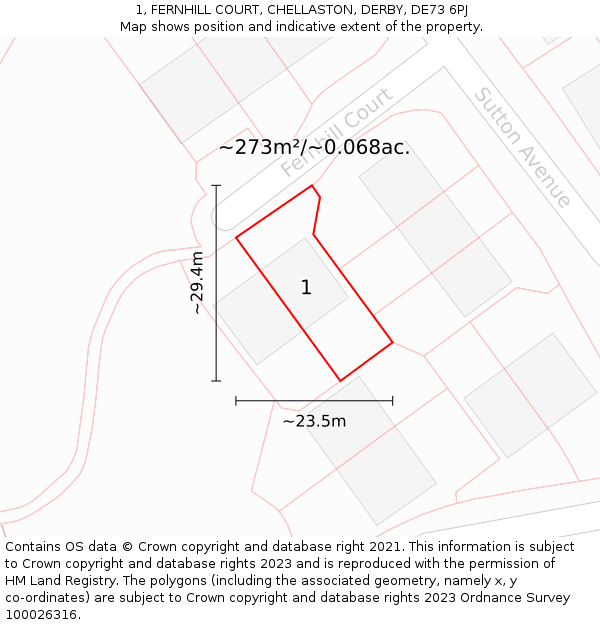 1, FERNHILL COURT, CHELLASTON, DERBY, DE73 6PJ: Plot and title map