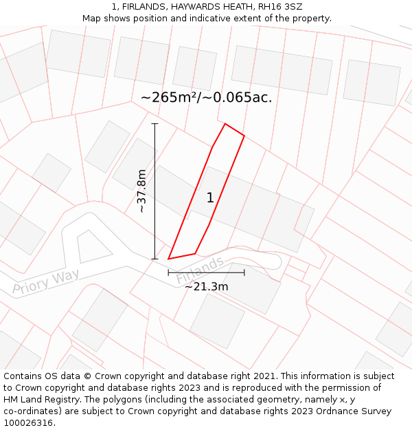 1, FIRLANDS, HAYWARDS HEATH, RH16 3SZ: Plot and title map