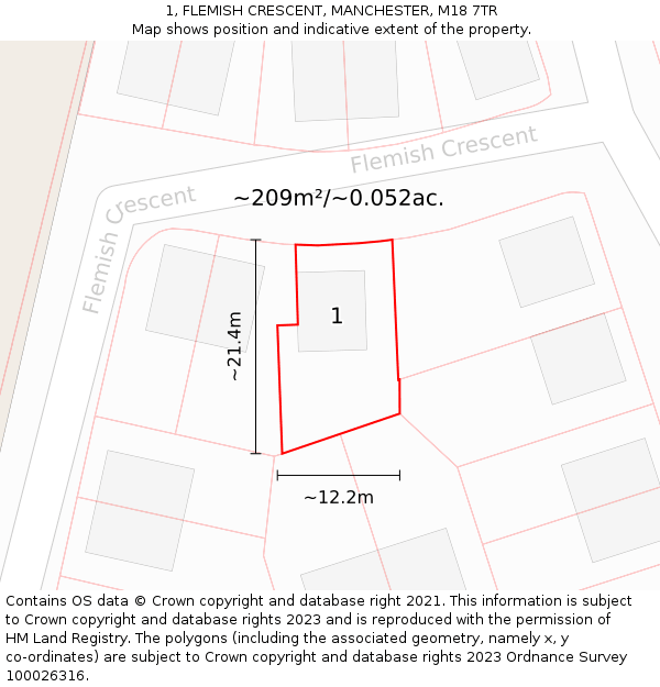 1, FLEMISH CRESCENT, MANCHESTER, M18 7TR: Plot and title map