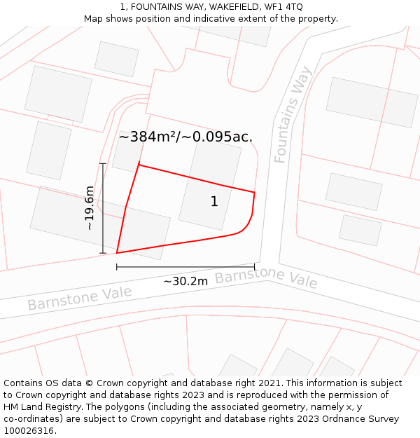 1, FOUNTAINS WAY, WAKEFIELD, WF1 4TQ: Plot and title map